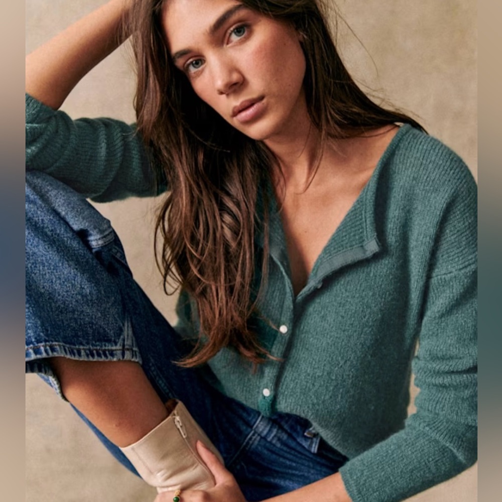 Sezane Deep Teal Knit Cardigan